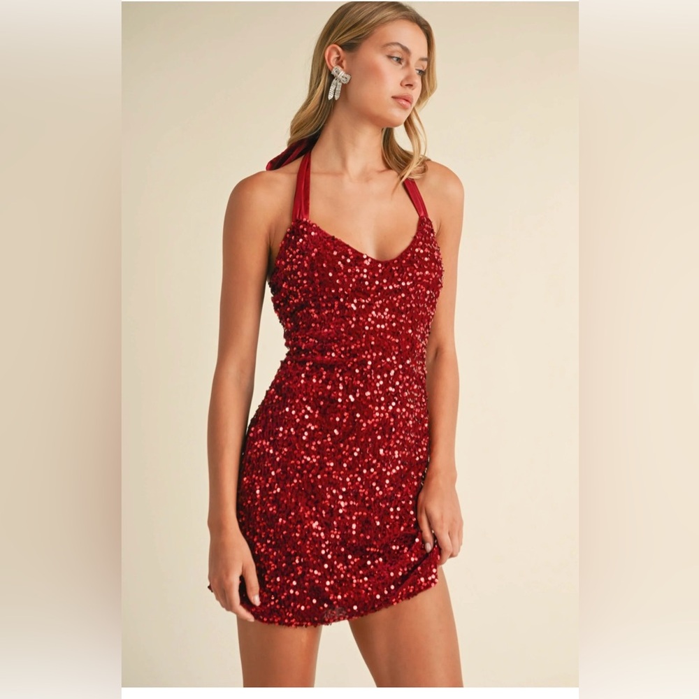 Wine colored Velvet Sequin Mini Dress with Oversized Satin Bow size Small